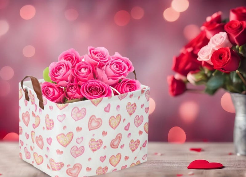 ESSME Rectangular Pink Basket Gift Storage Box,Heart Storage Bins Organizer with Handles for Girls Room Decor, Valentine's Day Basket,Shelf Basket,Toy Organizer(Dreamy Heart) - Image 3